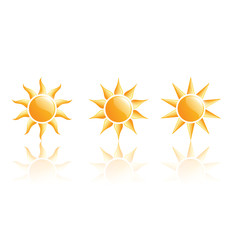 Three sun icons with reflection on white background