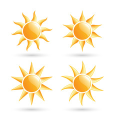 Three sun icons with shadow isolated on white background