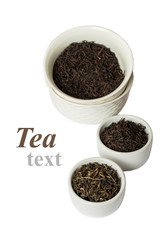 Assortment of dry tea in white bowls