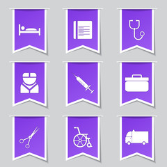 Hospital Health Label Vector Violet Icon Design Set