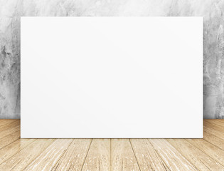 White Blank square Poster in concrete wall and wooden floor room