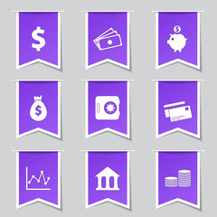 Financial Banking Label Vector Violet Icon Design Set