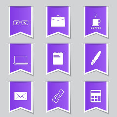 Office Work Label Vector Violet Icon Design Set