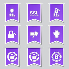 Protection Web Internet Label Vector Violet Icon Design Set