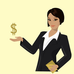 asian business woman pointing to  business trends