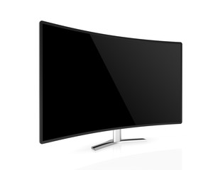 curved tv with black  screen  isolated on white background