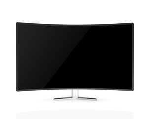 curved tv with black  screen  isolated on white background