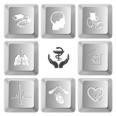 blood pressure, human brain, invalid chair, lungs, pharma symbol