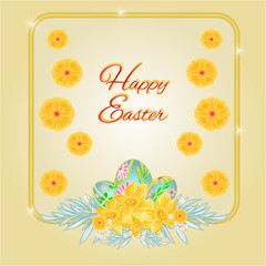 Frame easter eggs and daffodils vector