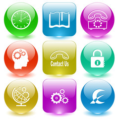 clock, book, rotary phone, human brain, contact us, closed lock,