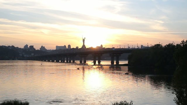 Kiev, Paton Bridge at sunset