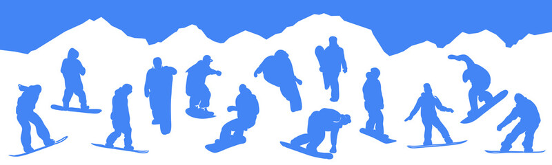 silhouettes snowboarders