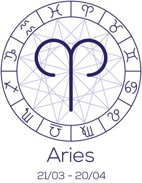 Zodiac sign - Aries. Astrological symbol in wheel.