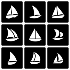 Vector black sailboat icon set