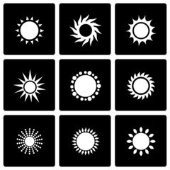 Fototapeta premium Vector black sun icon set
