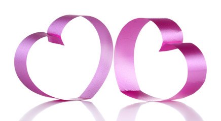 Pink paper hearts isolated on white