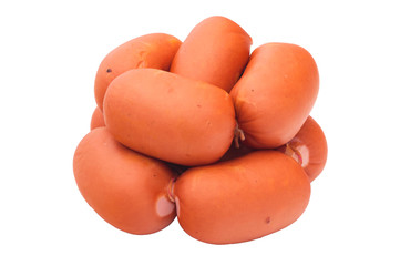 some  boiled sausages  on white background