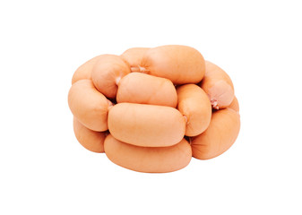 some  boiled sausages  on white background