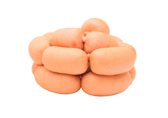 some  boiled sausages  on white background