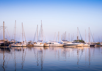 Fototapeta na wymiar White yachts in the bay of Athens, Greece.