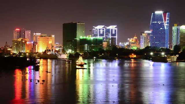 Time Lapse of Scenic Ho Chi Minh City (Saigon) Skyline at Night - Vietnam