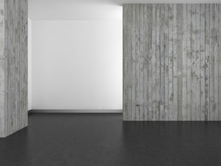 empty modern bathroom with concrete wall and dark floor