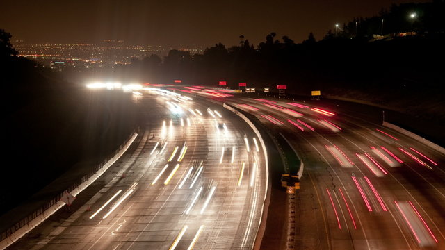 Time Lapse of Traffic in Los Angeles at Night