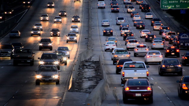 Busy Los Angeles Freeway Traffic in the Evening