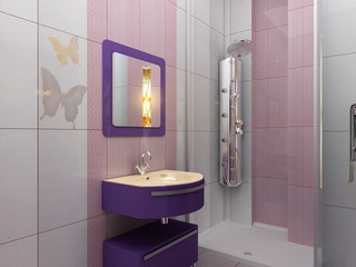 Modern white and pink bathroom with shower