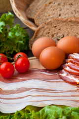 Ingridients for breakfast, eggs and bacon