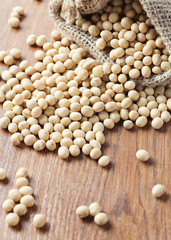 soya beans on wooden surface