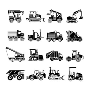 truck icons, heavy construction machinery icons