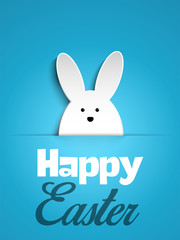 Happy Easter Rabbit Bunny on Blue Background