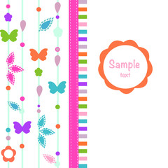 Spring flowers, butterfly colorful vector greeting card