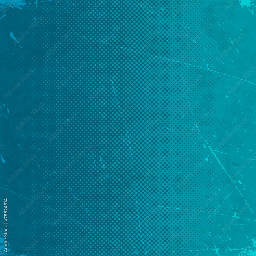 Poster old blue scratched card with halftone gradient