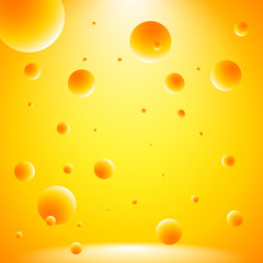 Abstract conceptual yellow room with flying lightened balls