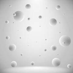 Abstract conceptual room with flying lightened balls