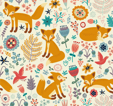 Seamless pattern with a fox © Guz Anna