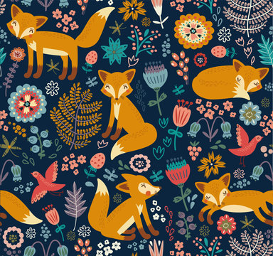 Seamless Pattern With A Fox