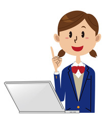 女子学生　パソコン 指差し