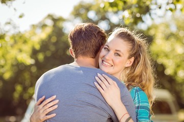 Hipster girlfriend smiling at camera