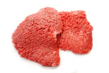 Two Raw Organic Beef Cube Steaks on White