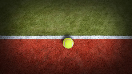 Tennis ball on court grass play game background sport for design
