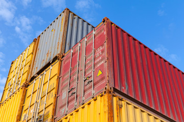 Colorful metal Industrial cargo containers are stacked