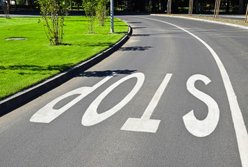 Obraz premium Stop sign on the road surface