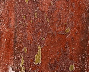 Brown background old wooden surface frozen ice crystals