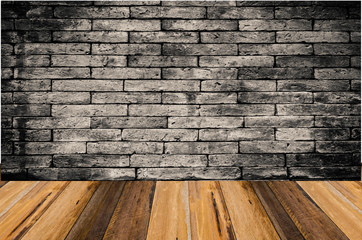 wooden pattern mix with brick wall background