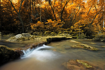 Waterfall with blue stream in the nature Thailand forest