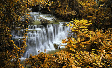 Waterfall with blue stream in the nature Thailand forest