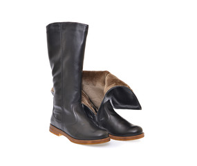 Women's Black Leather Boots Isolated